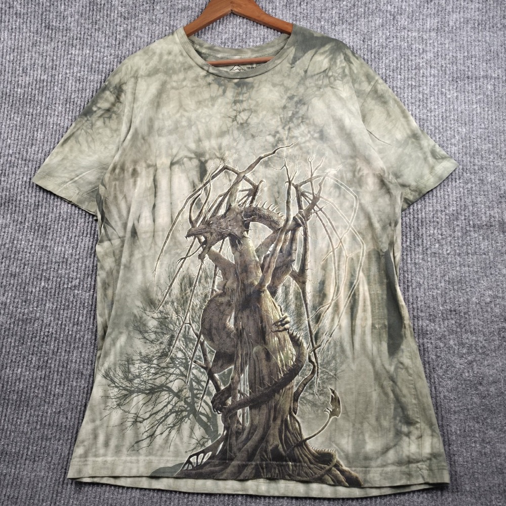 The Mountain Evolution Dragon Graphic T-Shirt Mens 2XL Green Tie Dye Fantasy Y2K